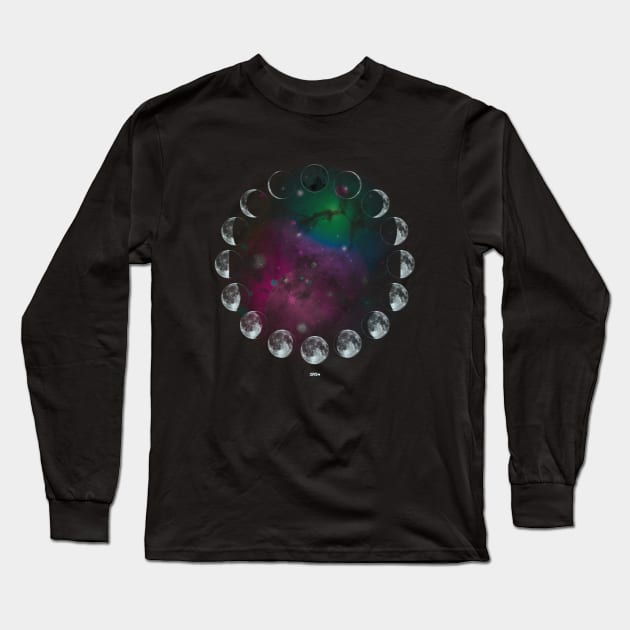 Moon Phases Rainbow Universe Long Sleeve T-Shirt by meownarchy